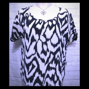 Anthropologie Lilu Black White Silk Top Small